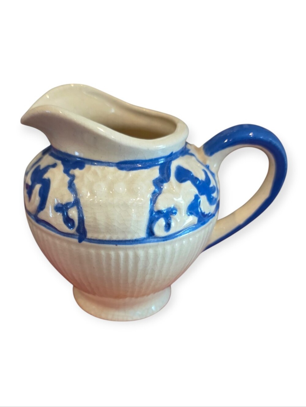 Vintage Blue & White Japanese Ceramic Creamer Pitcher 4" Hand Painted